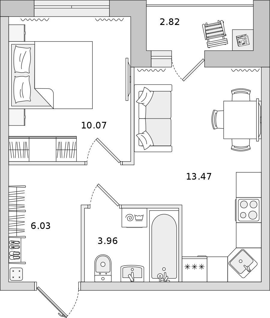 1-комнатная квартира 33.53 м², 17/17 эт., ЖК «Мурино Space»